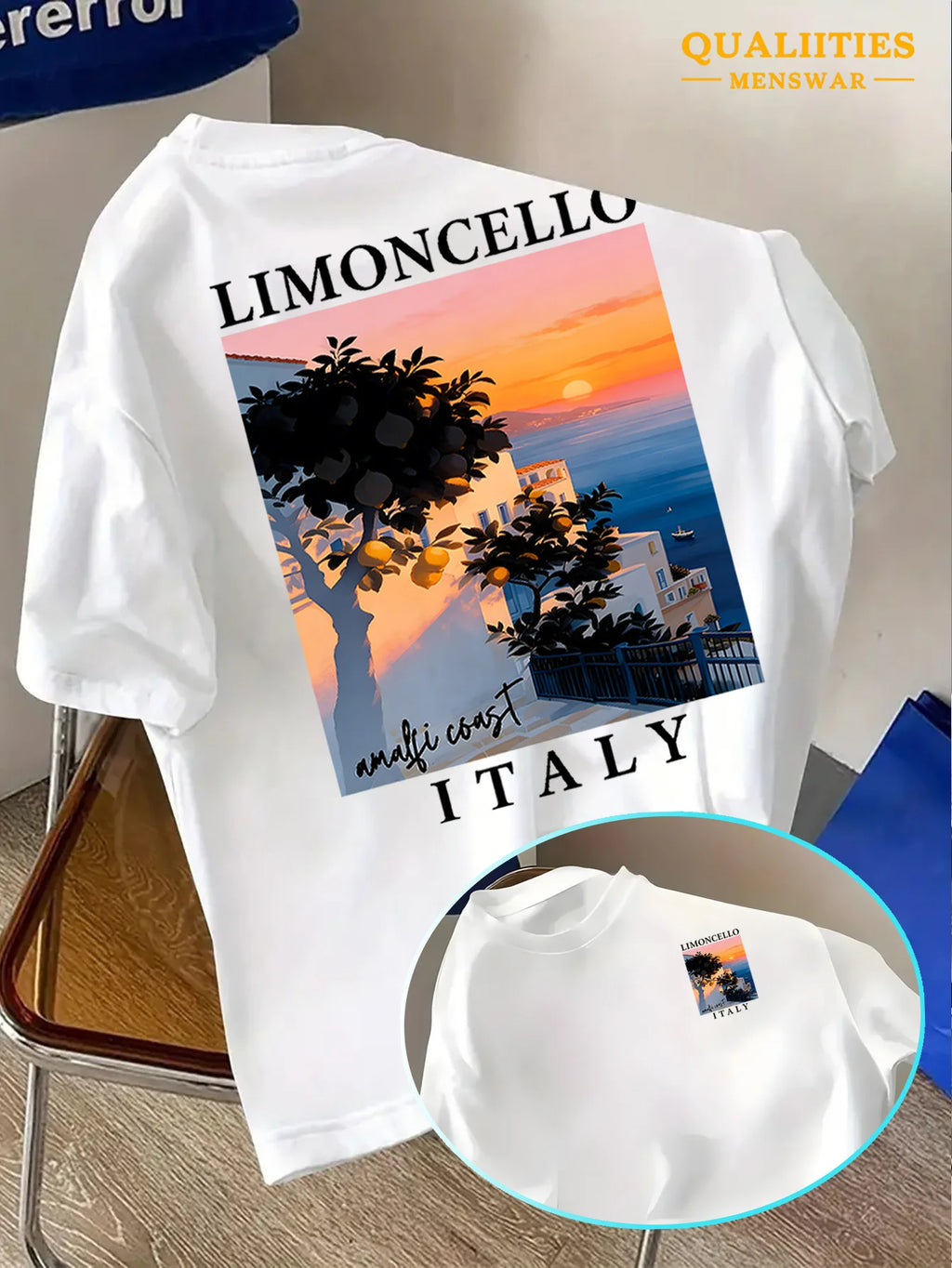 T-shirt Homme 100% Coton – Motif Citronnier & Coucher de Soleil