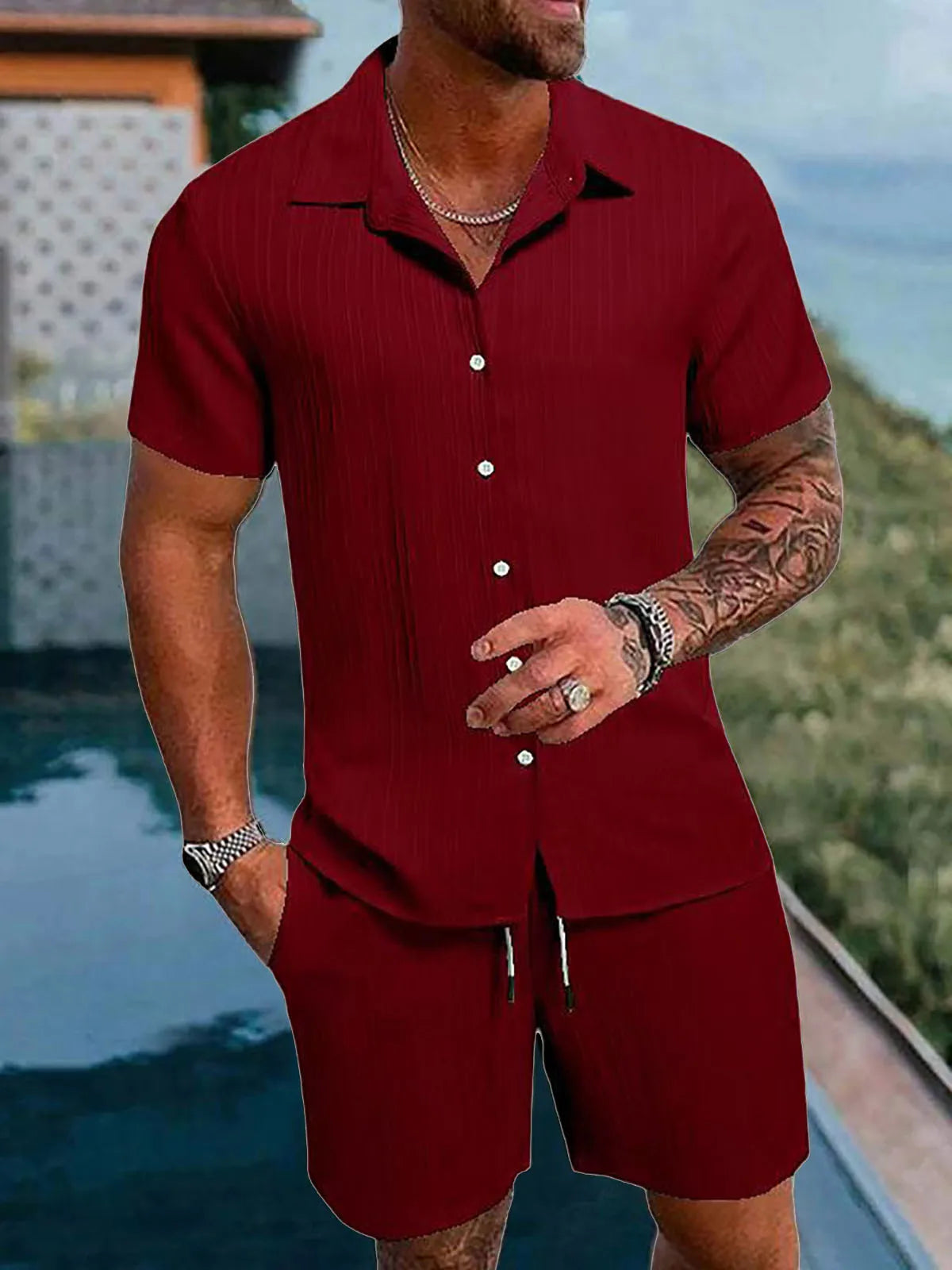 Ensemble Sport Homme – Polo & Short Assortis, Coupe Ample