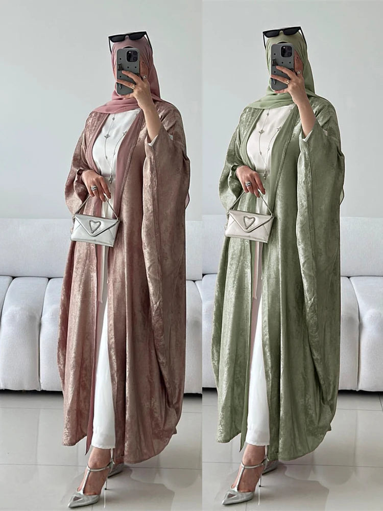 Abayas-Robe musulmane de luxe en satin brillant pour femmes, kimono ouvert, abaya, Eid, chauve-souris, Dubaï, vêtements islamiques, caftan marocain