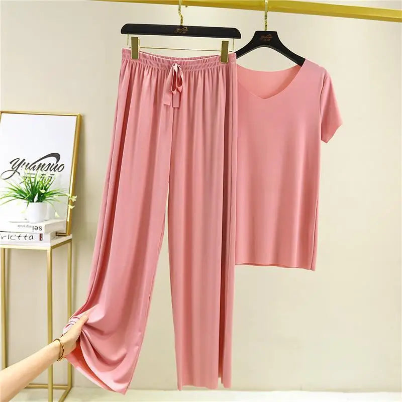 Costume de maison pour femmes, vêtements de salon d'été, automne, vêtements de maison amples, pantalon, ensemble deux pièces pour femmes, pyjama mignon