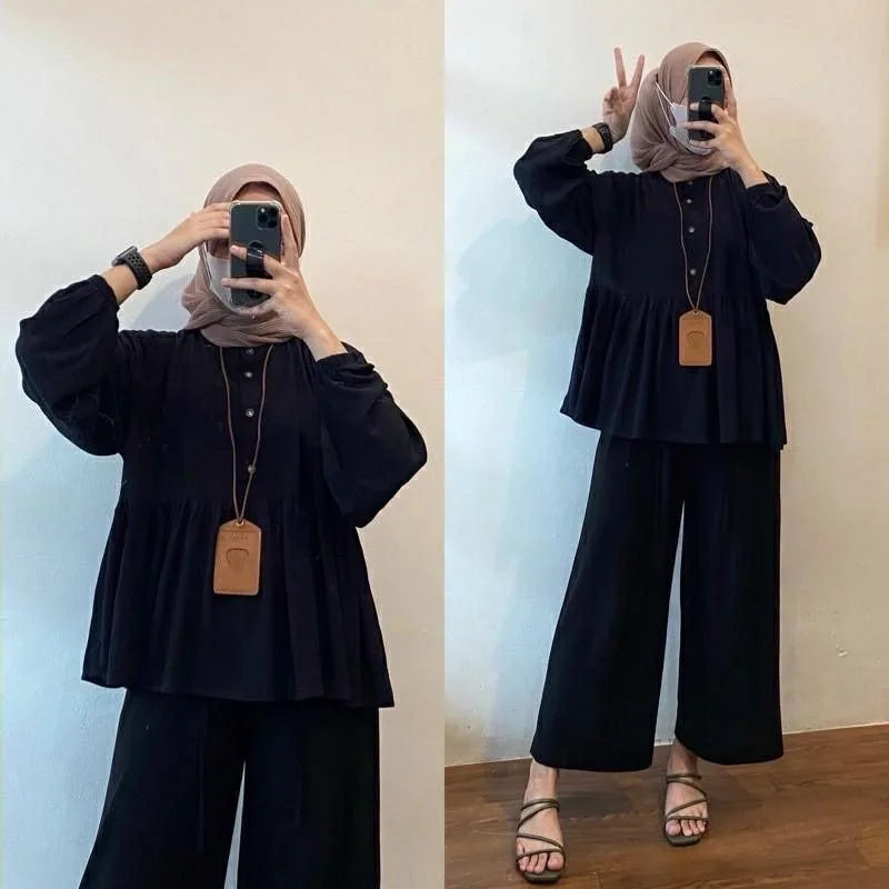 Chemisier musulman femmes automne haut plis chemise simple boutonnage Eid Maroc dubaï Maroc femme Blouses modeste décontracté hauts Ramadan