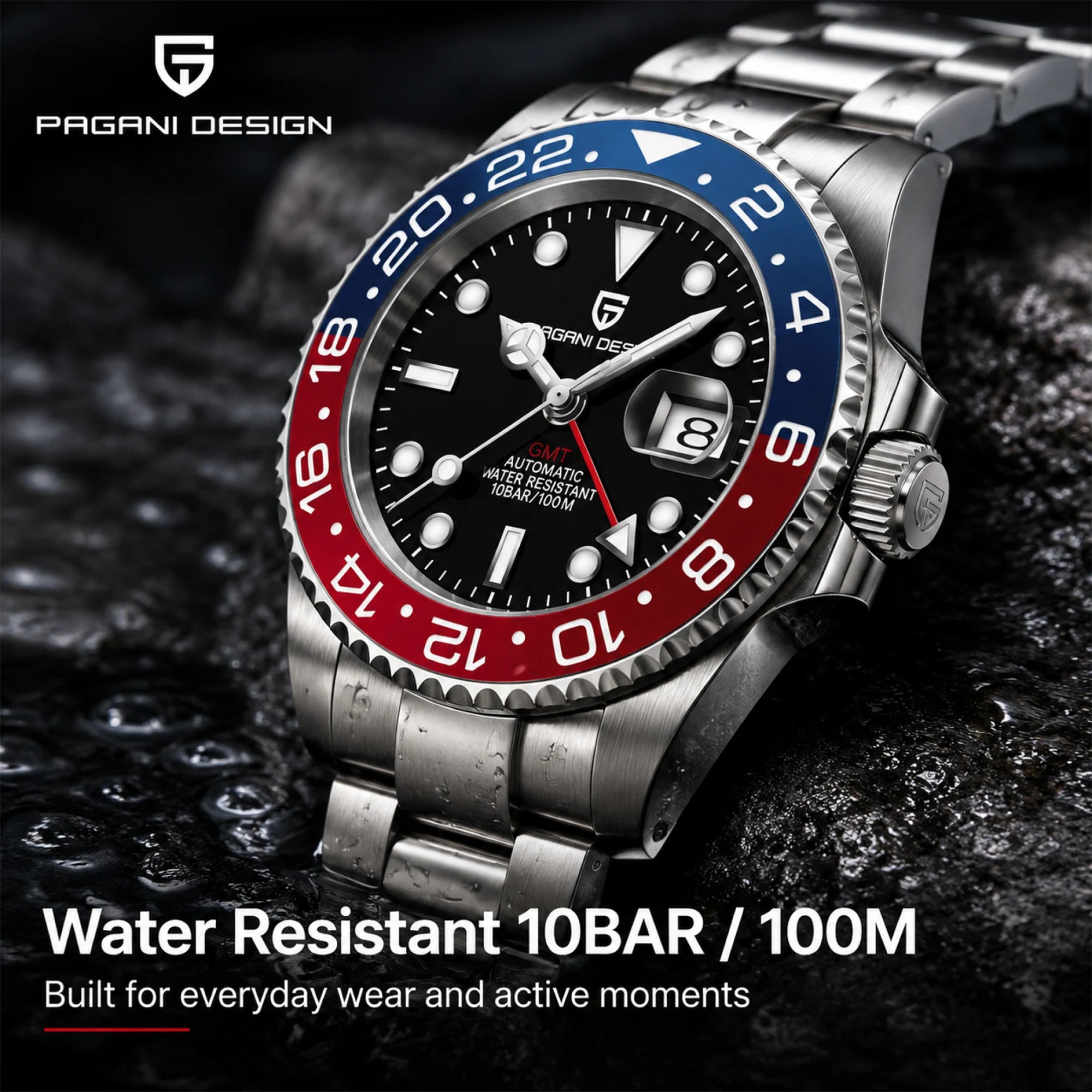 Montre PAGANI DESIGN GMT – Acier & Saphir