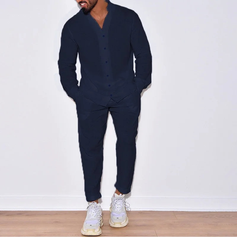 Ensemble Chemise & Pantalon Coton Homme – Coupe Relaxed, Élégance Naturelle