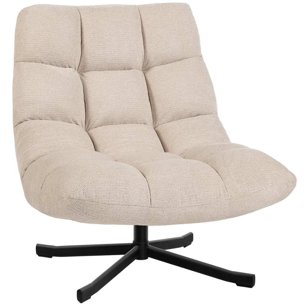 Fauteuil Salon sans Accoudoirs, Chaise Pivotante en Tissu Chenille, Assise Large, 75 x 95 x 90 cm, Crème