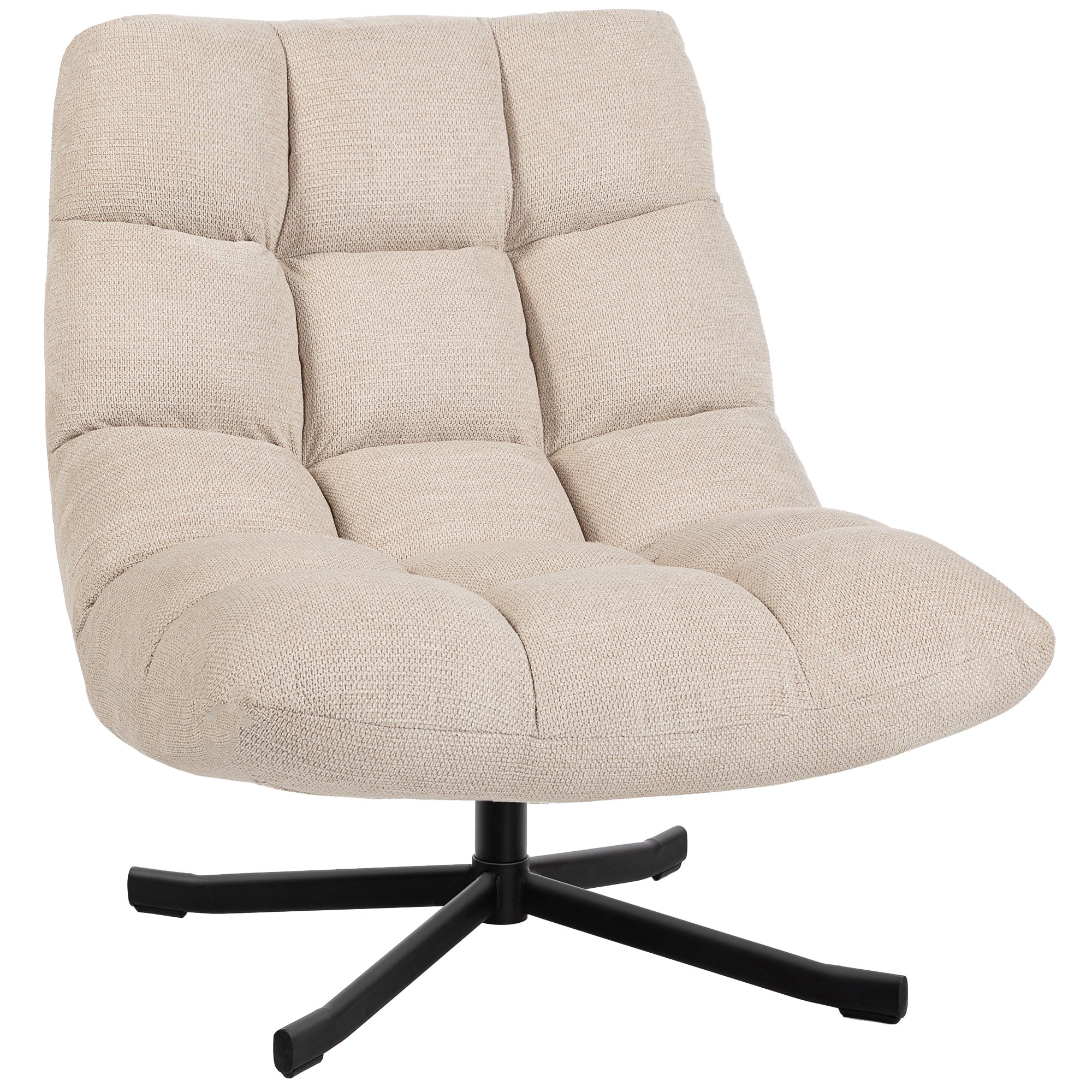 Fauteuil Salon sans Accoudoirs, Chaise Pivotante en Tissu Chenille, Assise Large, 75 x 95 x 90 cm, Crème