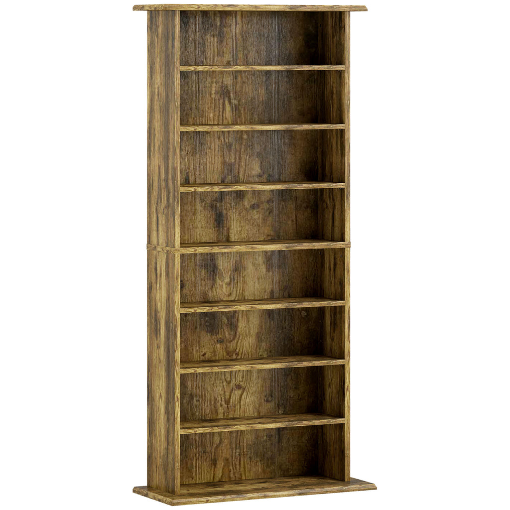 Rangements pour CD et DVD avec 8 compartiments et 6 étagères réglables, capacité max. 360 CD/185 DVD et Blu-ray, marron