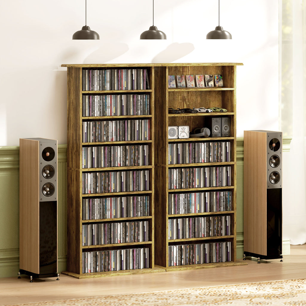 Rangements pour CD et DVD avec 8 compartiments et 6 étagères réglables, capacité max. 360 CD/185 DVD et Blu-ray, marron