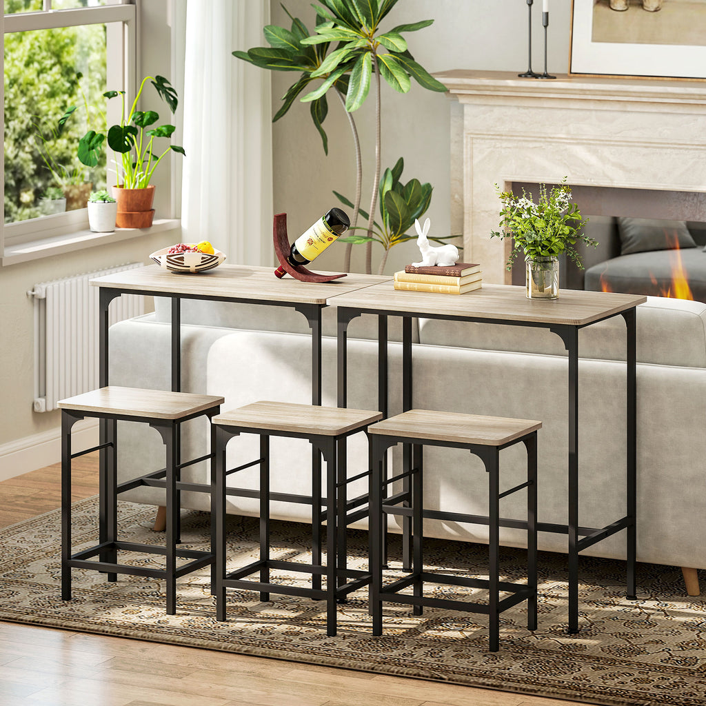 Ensemble table de bar avec 2 tabourets, cadre en acier pour cuisine, salle à manger et salon, effet bois naturel