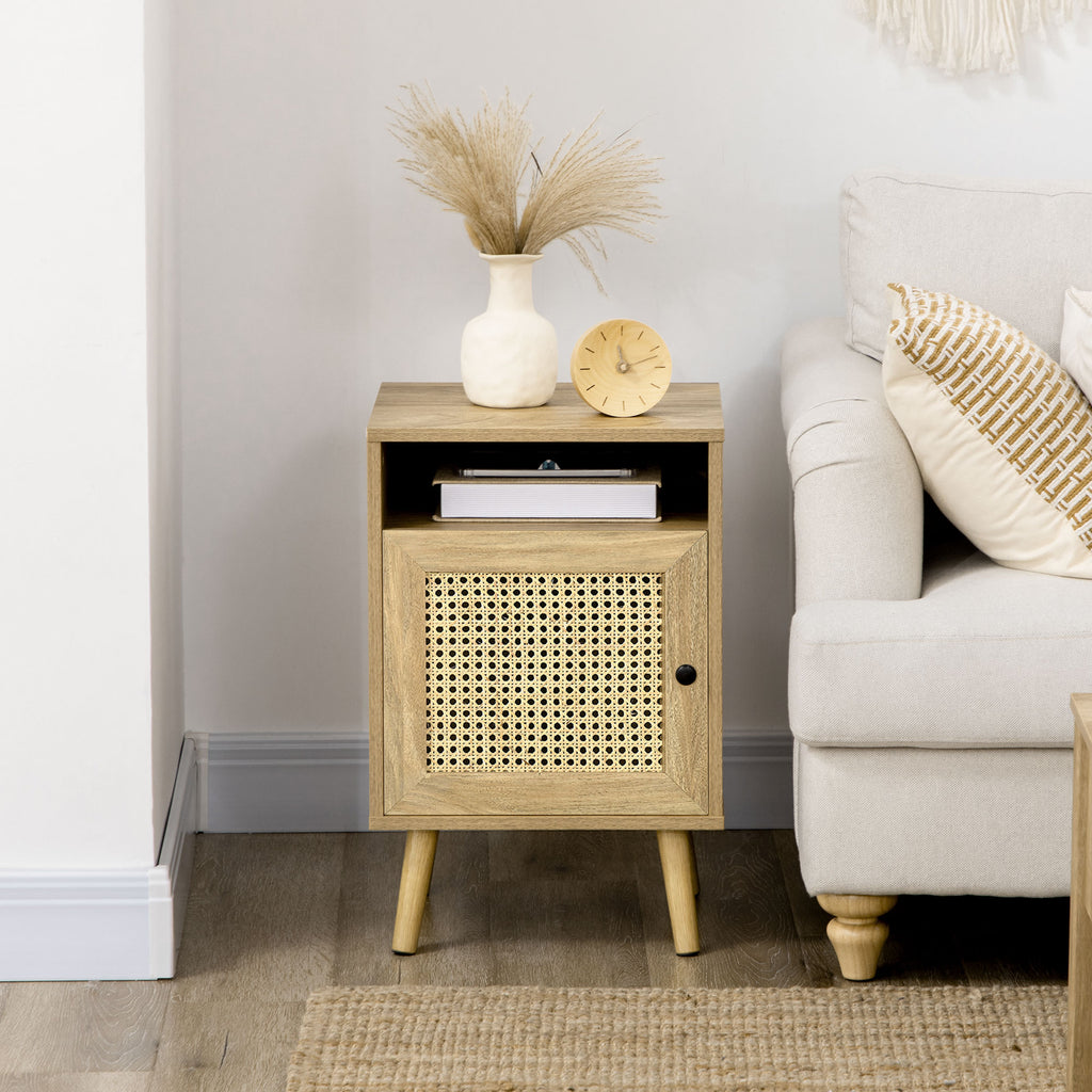 Table de chevet table de nuit avec placard porte cannage et niche design vintage 39 x 35 x 60 cm naturel