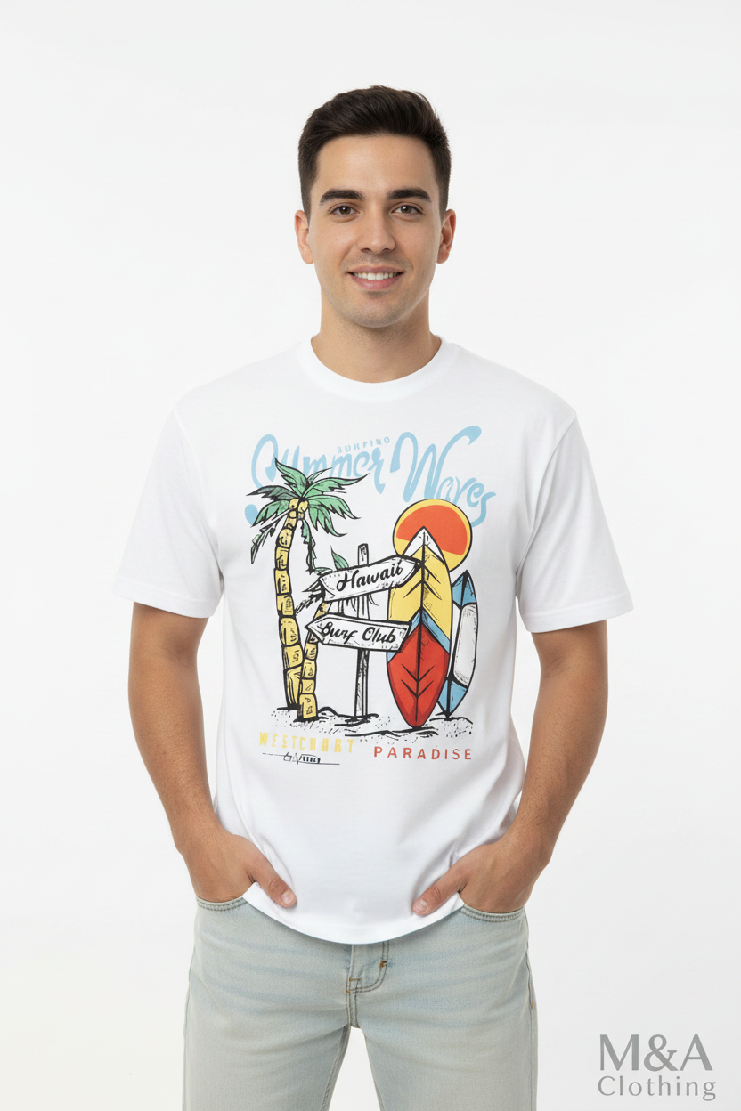 T-Shirt Hawaïen Homme – Coton 100% & Imprimé Vagues