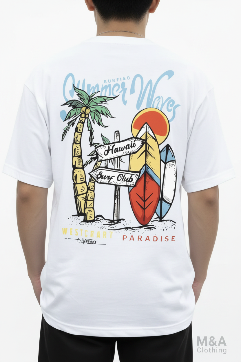 T-Shirt Hawaïen Homme – Coton 100% & Imprimé Vagues