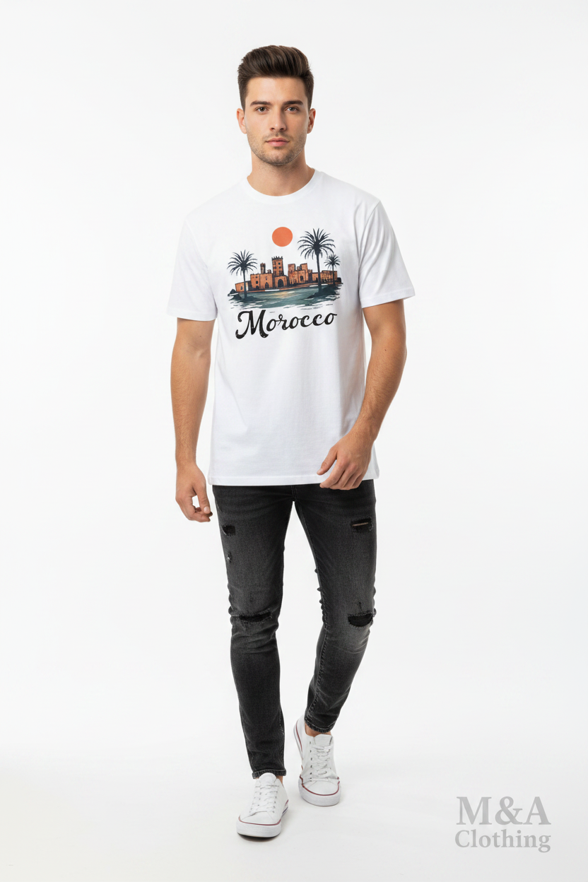 T-Shirt Maroc Vintage – Paysage Urbain & Palmiers