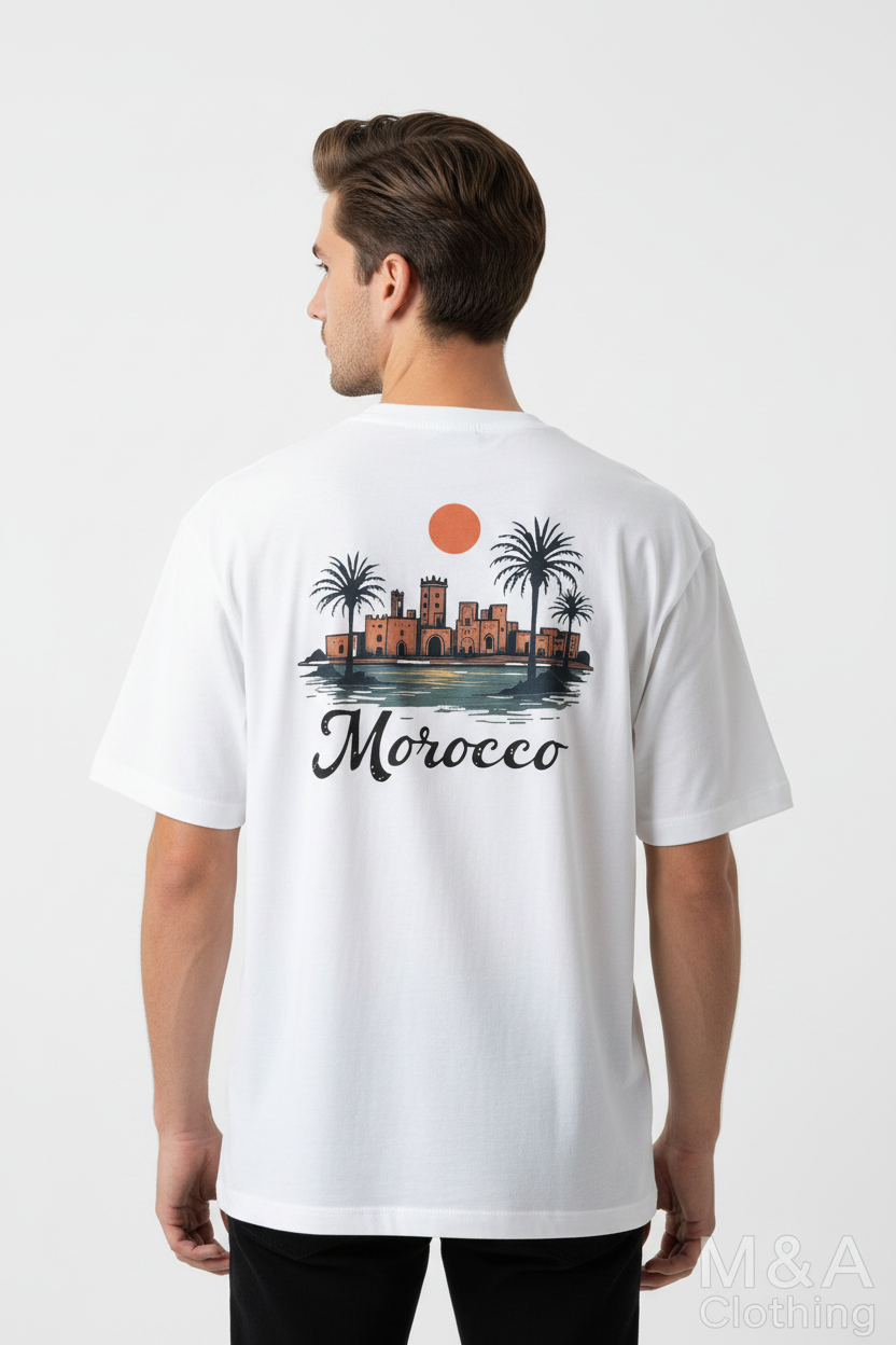 T-Shirt Maroc Vintage – Paysage Urbain & Palmiers