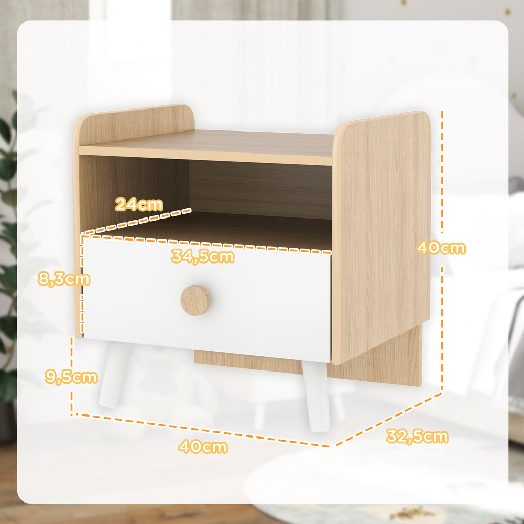 Table de chevet enfant table de nuit enfant avec tiroir et niche, petite table d'appoint en bois pour chambre d'enfant