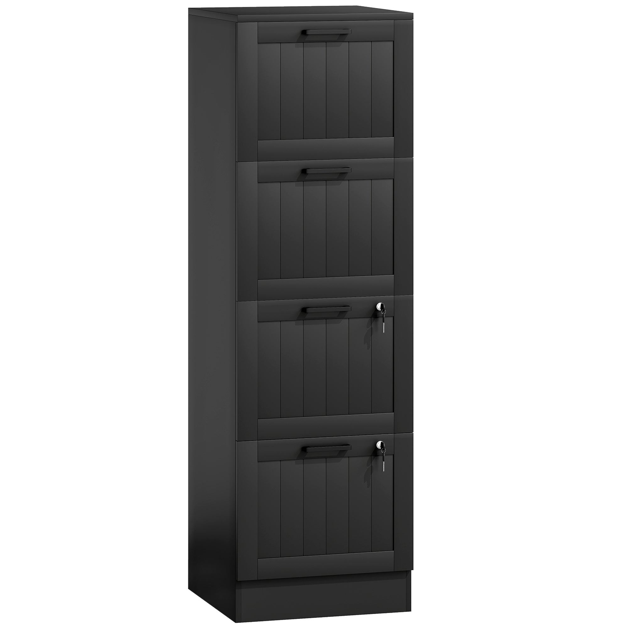 Caisson bureau, meuble rangement bois 4 tiroirs et serrure, barres de suspension réglables, 40 x 40 x 131 cm, noir