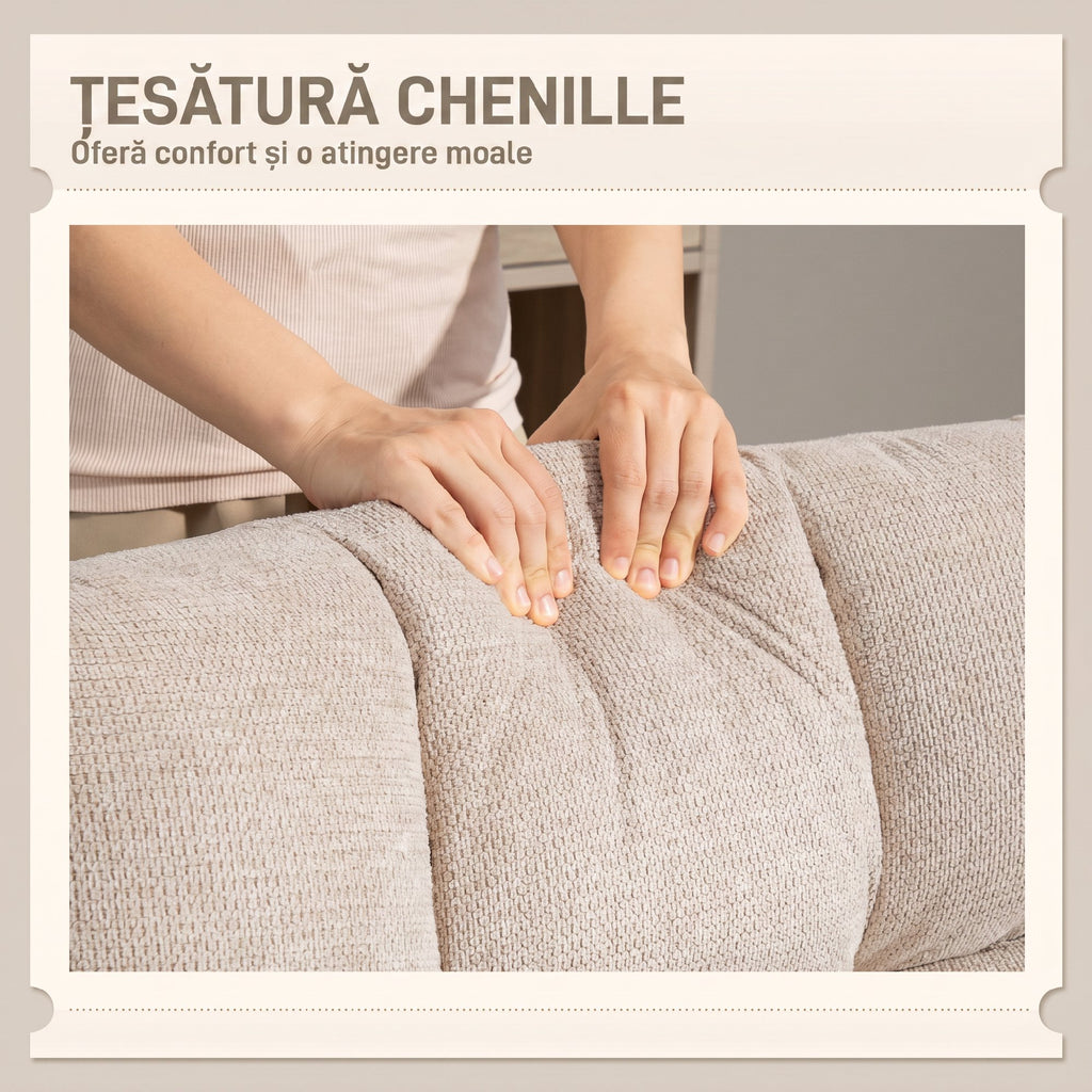 Fauteuil Salon sans Accoudoirs, Chaise Pivotante en Tissu Chenille, Assise Large, 75 x 95 x 90 cm, Crème