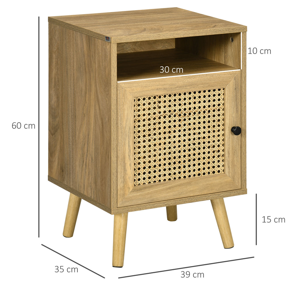 Table de chevet table de nuit avec placard porte cannage et niche design vintage 39 x 35 x 60 cm naturel